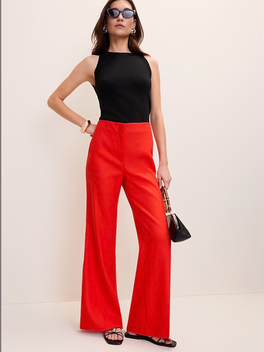 Ann Taylor Flared Leg Linen Pants Womens 16 High Rise Orange Design Feb '26